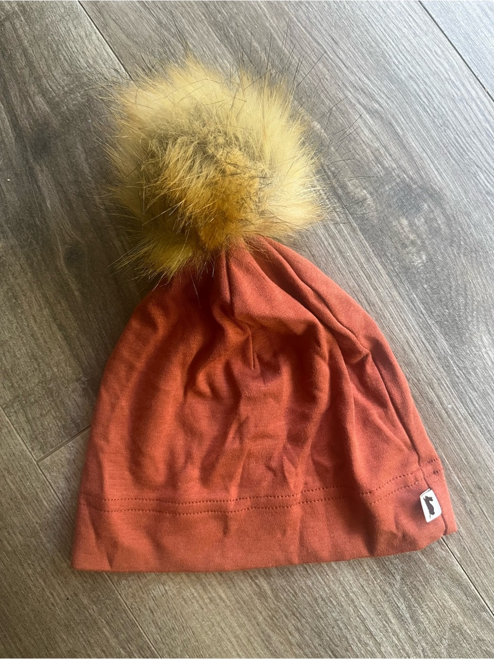 Toddler bamboo Pom Pom Beanie Hat - Rust Orange with removable Pom